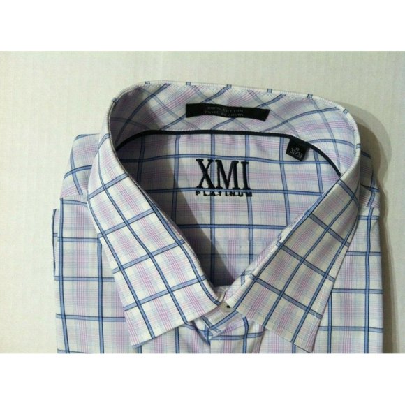XMI PLATINUM MENS NEW WHITE 100%COTTON PLAID DRESS SHIRT SIZE: 17/32-33 - Picture 2 of 2